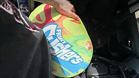 Big Ass Ebony Gets Fucked Through Shorts Hole on Way to Car Wash