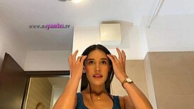 Beautiful Girl in Blue Mini Skirt and Panties