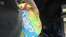 Big Ass Ebony Gets Fucked Through Shorts Hole on Way to Car Wash