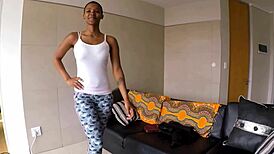 I titty fucks the big tits black model at casting