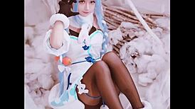 Rinka Okita takes on a jerk-off challenge in cosplay