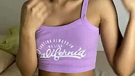 Horny stepsister uses big black dildo for masturbation