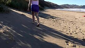 Kiwi trashy milf walks in see-through clothes at the beach, then gets creampie fucked in plain view trailer.