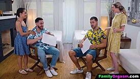 The submissive stepdaughters gave their stepdads a massage day. It turned into an orgasmic family banging session.