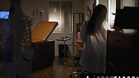 Doctor Vicki Chase ensures Nurse Sinn Sage keeps the secret with intense lesbian sex in the hospital