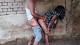 Muscular old husband fucks hairy wife in small hut