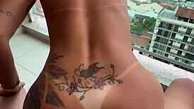 Carioca guy eating japa on hotel balcony pounding pussy hard pov 😈