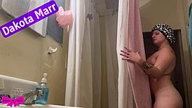 fat chubby dakota marr showers with lotion on hairy bush tattoos in nebraska swinger scene