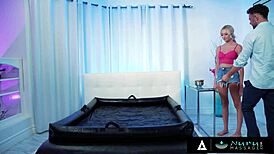 Newlywed couple fucks wildly in first nuru massage.