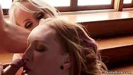 Butler dominates busty milf and teen with rough anal bondage