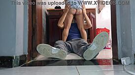 cuckold wife takes neighbor plumber's big cock in skirt without panties