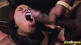 ebony babe with huge tits and ass gets gangbanged and facials!
