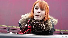 Amateur redhead whore loves sucking cock outdoors!