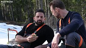sexy snowboarder brittany bardot invites lumberjacks back for dp threesome