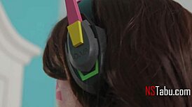 Cute American Teen Brunette In Cosplay Licks Shaved Pussy While Riding In Cowgirl Position With Suit Removed