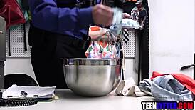 This cute young shoplifter gets banged hard by the corrupt security guard 😈💥