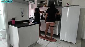 Visiting my friend, while my wives cook lunch, I start fucking the hot one bareback