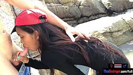 Public Blowjob by Asian Teen Girlfriend for Her Big Dick European Boyfriend