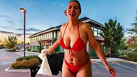 Stripping and masturbating in parking lot with toys 😈