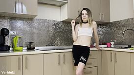 Stepsisters get anal fucked roughly in the kitchen by brother's lucky friend