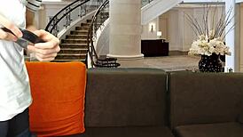 My shy neighbor eats my dick while I'm spanking her big ass