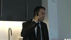 Ambre Aphrodite fucks two BBCs while cuckold watches