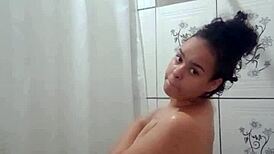 Taking a relaxing shower and fingering my tight pussy