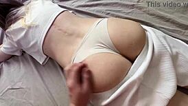 while my stepdaughter was eating i looked at her big nipples and then i massaged her ass