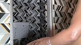 She took my cum in her mouth during intense bathroom sex with fingering.