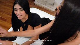 slutty latina stepsisters team up to ride big cock stepbro pov anal cowgirl