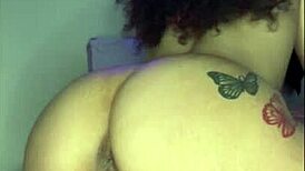 stuffing my pretty tight pussy with this big black dildo