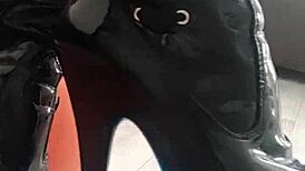 Veve Performs Balloon Popping In Latex Stockings With A Sharp!