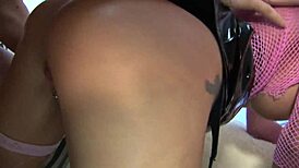 stacey saran takes huge cock from behind in fishnets