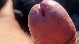 Feeling so exposed and excited during public masturbation with piss-loaded cock.