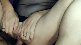 The beautiful lingerie accentuates the skinny wife's slender body.