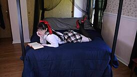 i watch the horny girl in school uniform and pigtails masturbate with sex toys