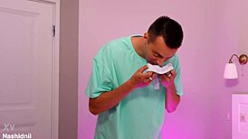 don't tell stepdad, stepbro sniffs panties then eats pussy