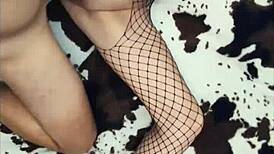 The beautiful lingerie accentuates the skinny wife's slender body.