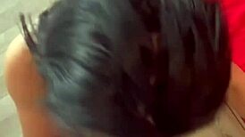 she sucks his huge cock balls and enjoys warm cum on her big ass skin