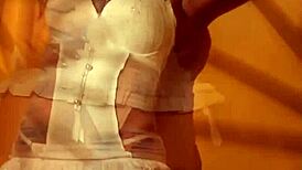 Sexy blonde in a retro tease and solo.