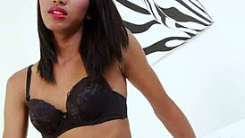 Ladyboy fiercely jerks off in intense solo session