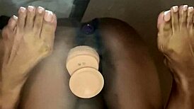 this ebony girl takes dildo deep in pussy, wow