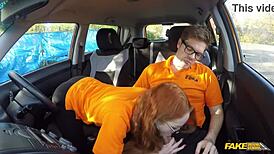 fake driving school - british ginger babe ella hughes gets her perfect pussy fucked during driving lesson