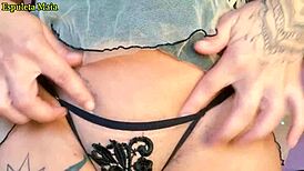 Brunette showing her panties stuck in her ass while twerking for the camera