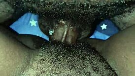 Husband fucks petite wife gently in missionary, cumming inside wet pussy.