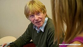 geeky grandpa gets horny teen wet for blowjob