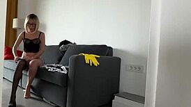 I watch the maid clean up and fantasize about sex with her