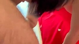 she sucks his huge cock balls and enjoys warm cum on her big ass skin