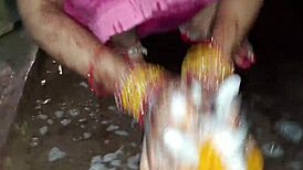 This sexy indian bhabhi pees in the bathroom while talking dirty in hindi