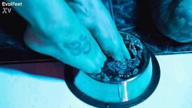 Put sexy latina feet on my cock while i lick soles